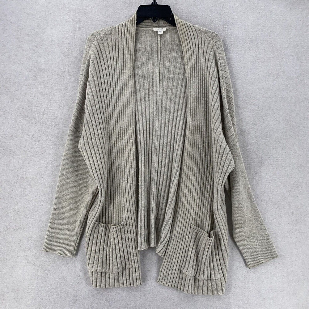 Pure J Jill Open Cardigan Sweater‎ Granny Ribbed Knit Oatmeal Coastal Grandma LP